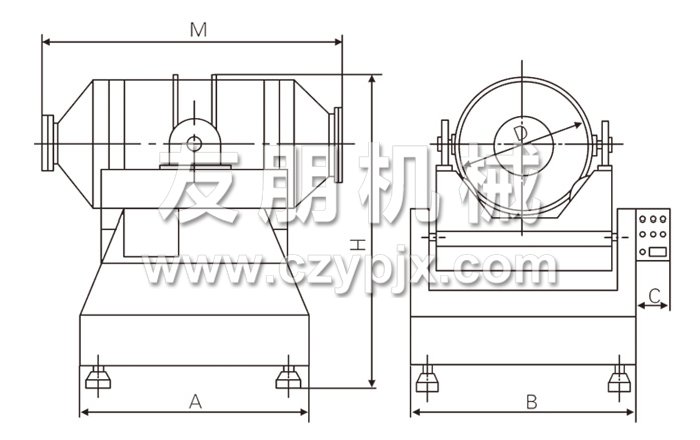 二維運動混合機結(jié)構(gòu)示意圖 二維運動混合機結(jié)構(gòu)示意圖